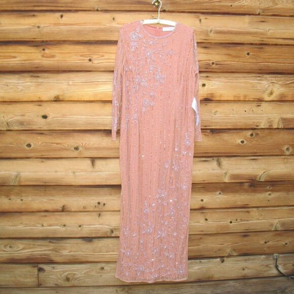 Mac Duggal 93626 High Neck Illusion Embellished Gown Dress Rose 14 - Picture 4 of 16